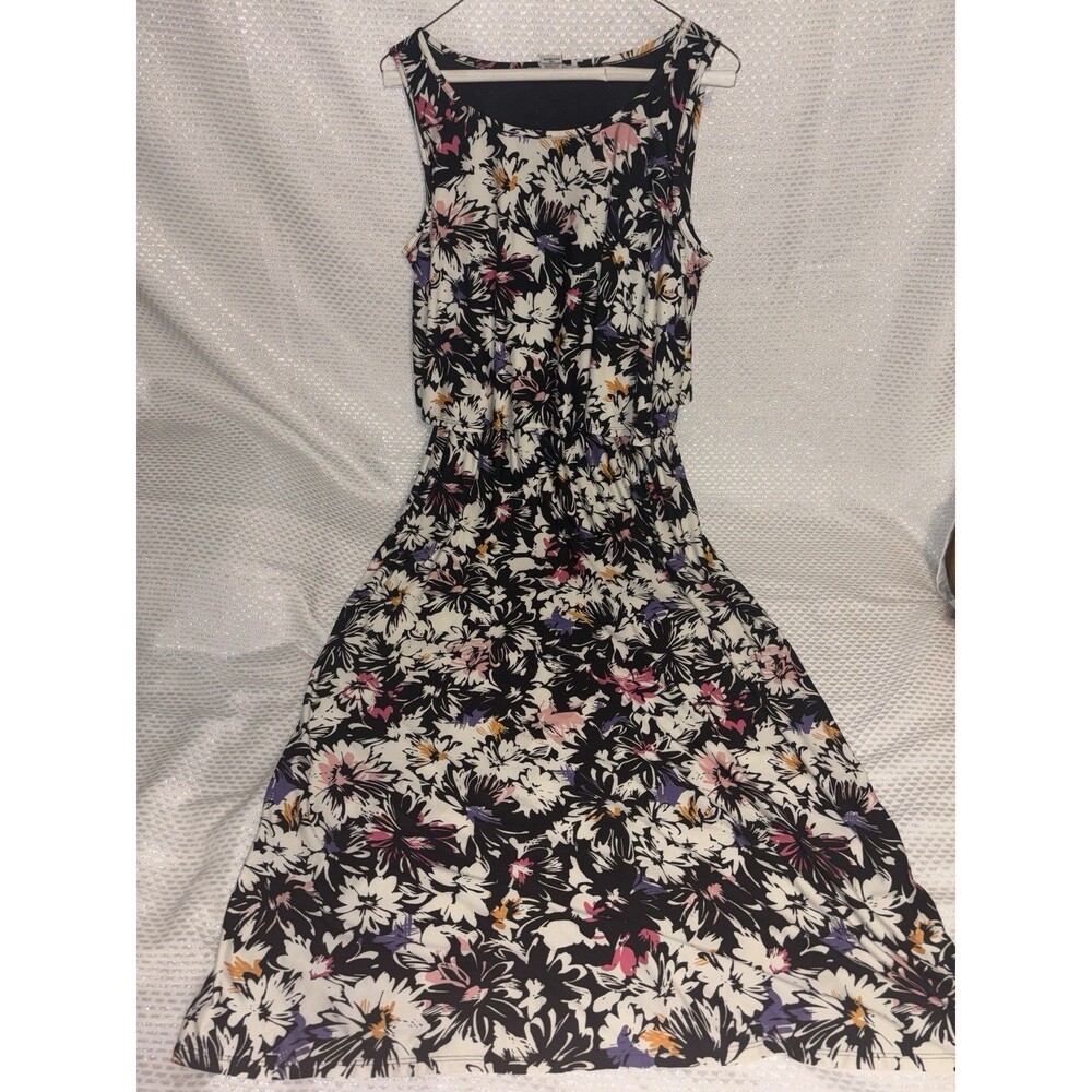 Sabrina Lauren Women's Floral Maxi Dress Sleeveless Lined Jersey Sz L Black